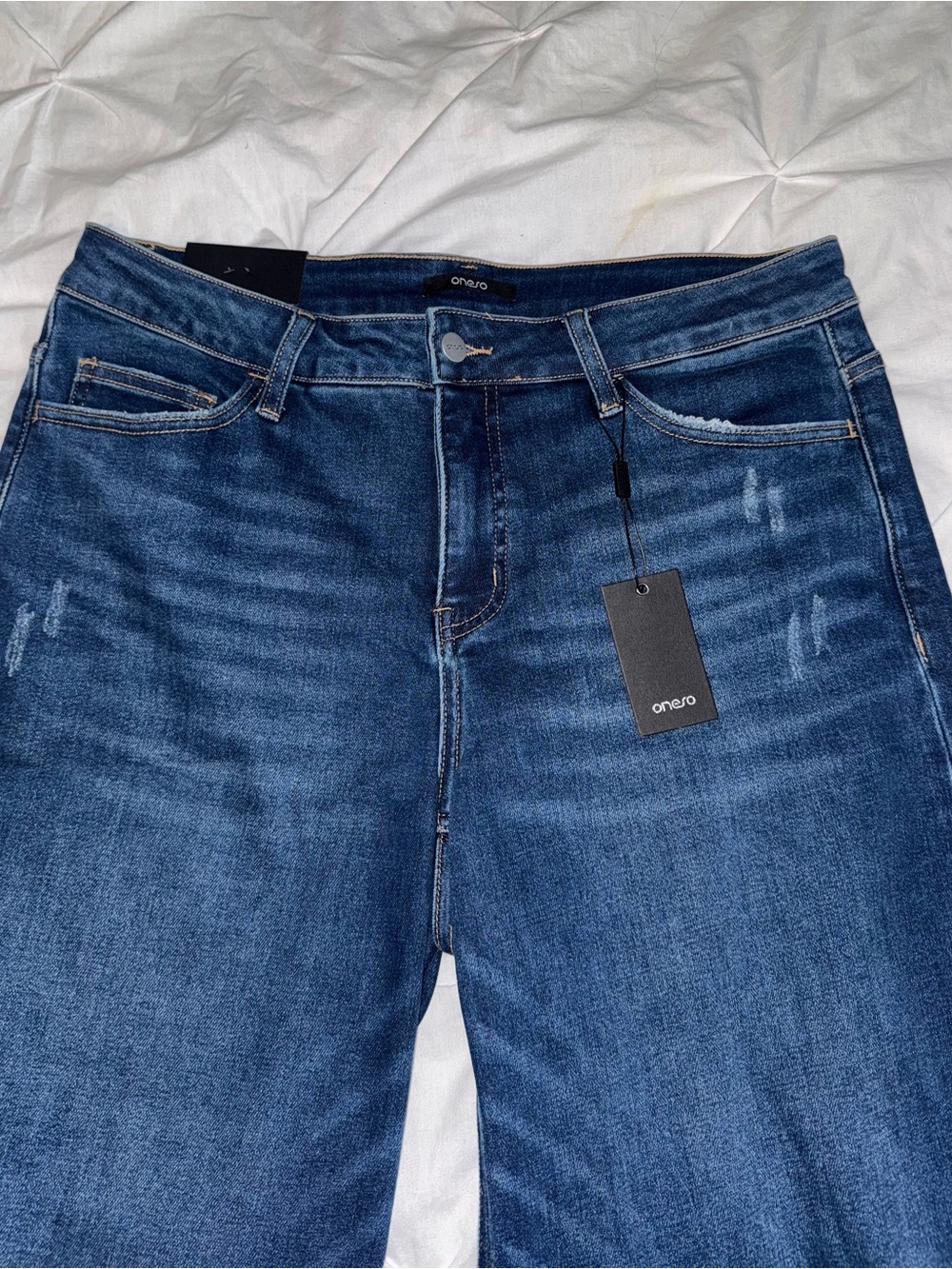 High-Rise Dark Blue Stretch Jeans